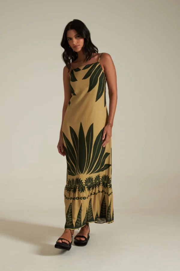VESTIDO VISCOSE LONGO ESTAMPA LÓTUS